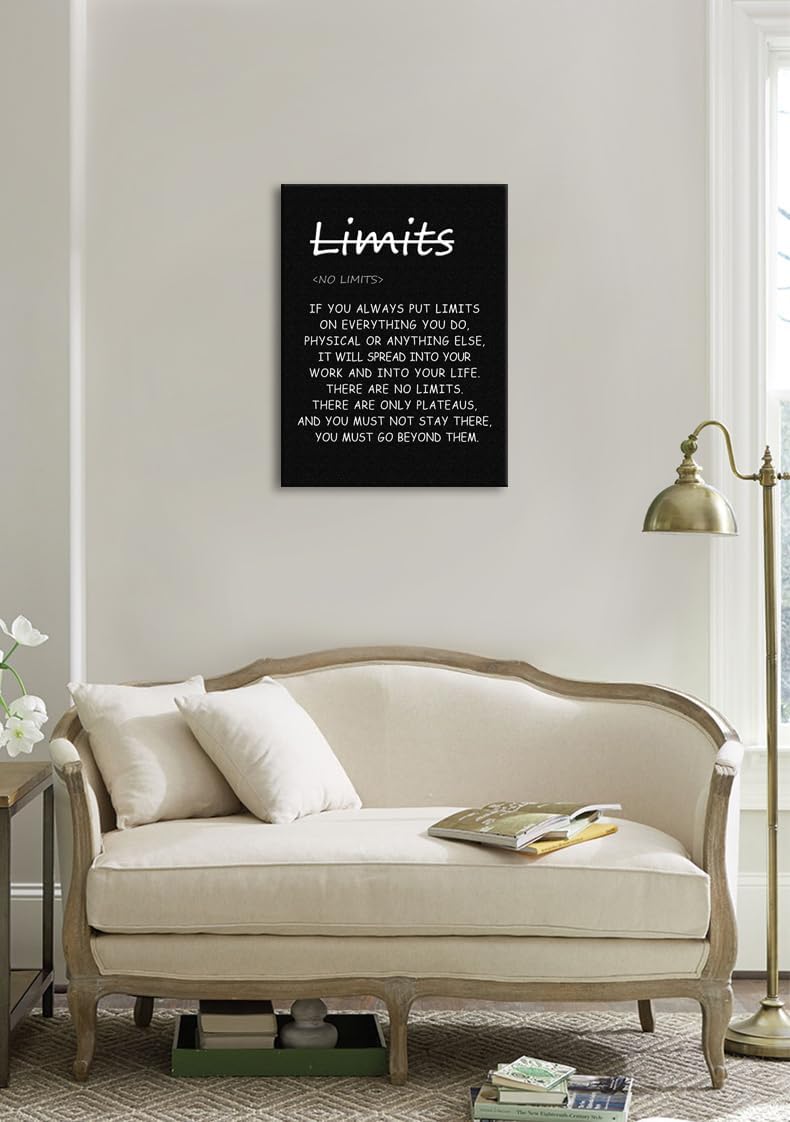 Inspirational Quotes Poster Canvas ‘There are no limits’ from Bruce Lee's Motivational Wall Art Printed Modern Artwork for Office living room Bedroom Home Decor Framed Ready to Hang[18" W X 24" H]
