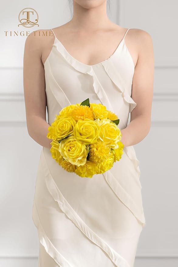 TINGE TIME Yellow Artificial Flowers Combo Box Set, Gradient Color Fake Flower Leaf with Stems for DIY Wedding Bouquets Table Centerpieces Baby Shower Home Party Floral Arrangements Decorations