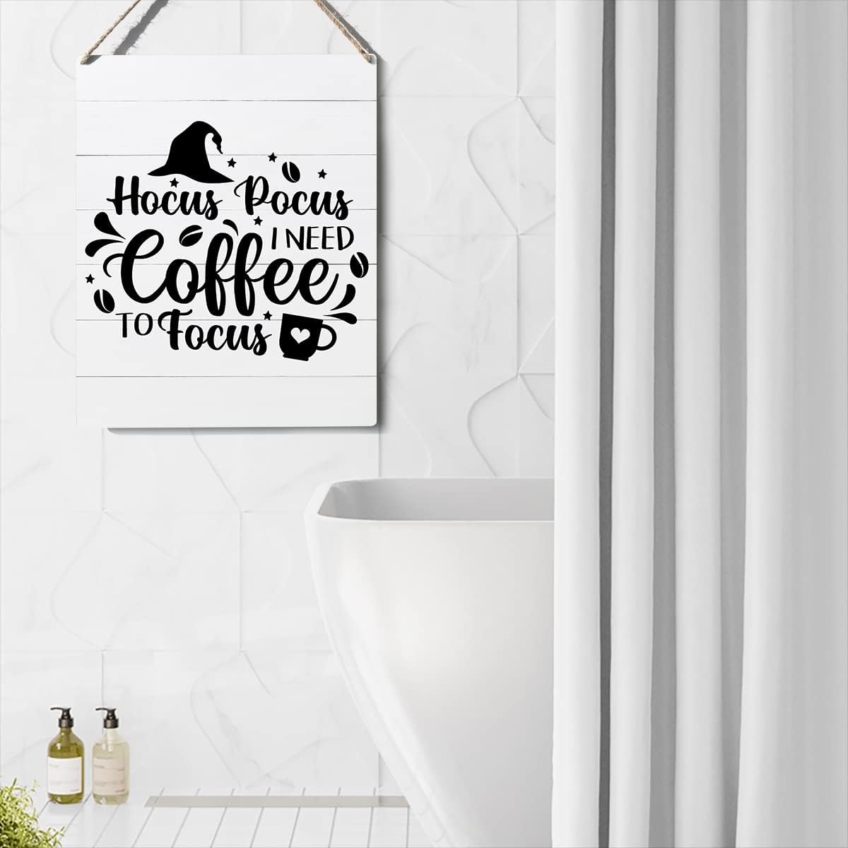 Funny Hocus Pocus I Need Coffee to Focus Wooden Sign Plaque Wall Hanging Posters Farmhouse 10”X8” Rustic Home Office Decoration…