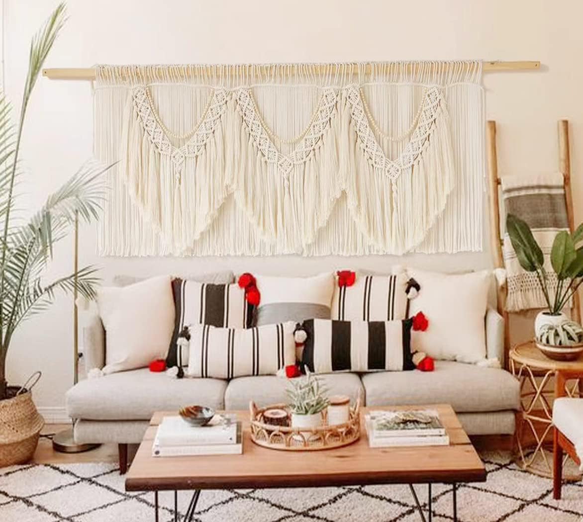 IOWER Macrame Wall Decor 75" W x 35" L Extra Large Macrame Wall Hanging Craftsmanship Boho Wall Decor