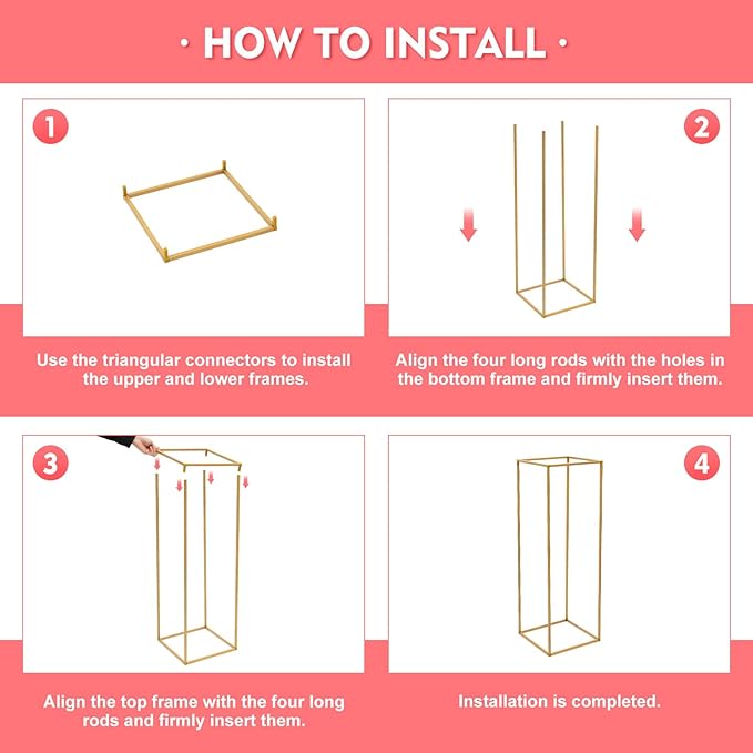 10 Pcs Metal Flower Stand for Wedding Centerpieces Stand Column Vases Wedding Flower Stand Rectangular Geometric Gold Centerpieces Stands for Wedding Decorations Home Party Event (10Pcs 31.49inch)