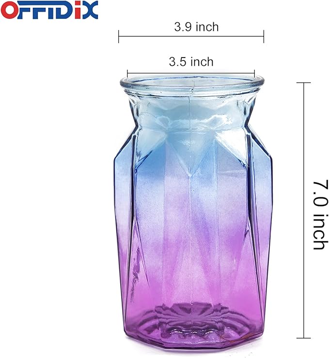 OFFIDIX Flower Vase, Gradient Multicolor with Geometric Faceted Design Art Decorative Glass Vase for Wedding, Dinning, Bookshelf, Home Decoration or Gift