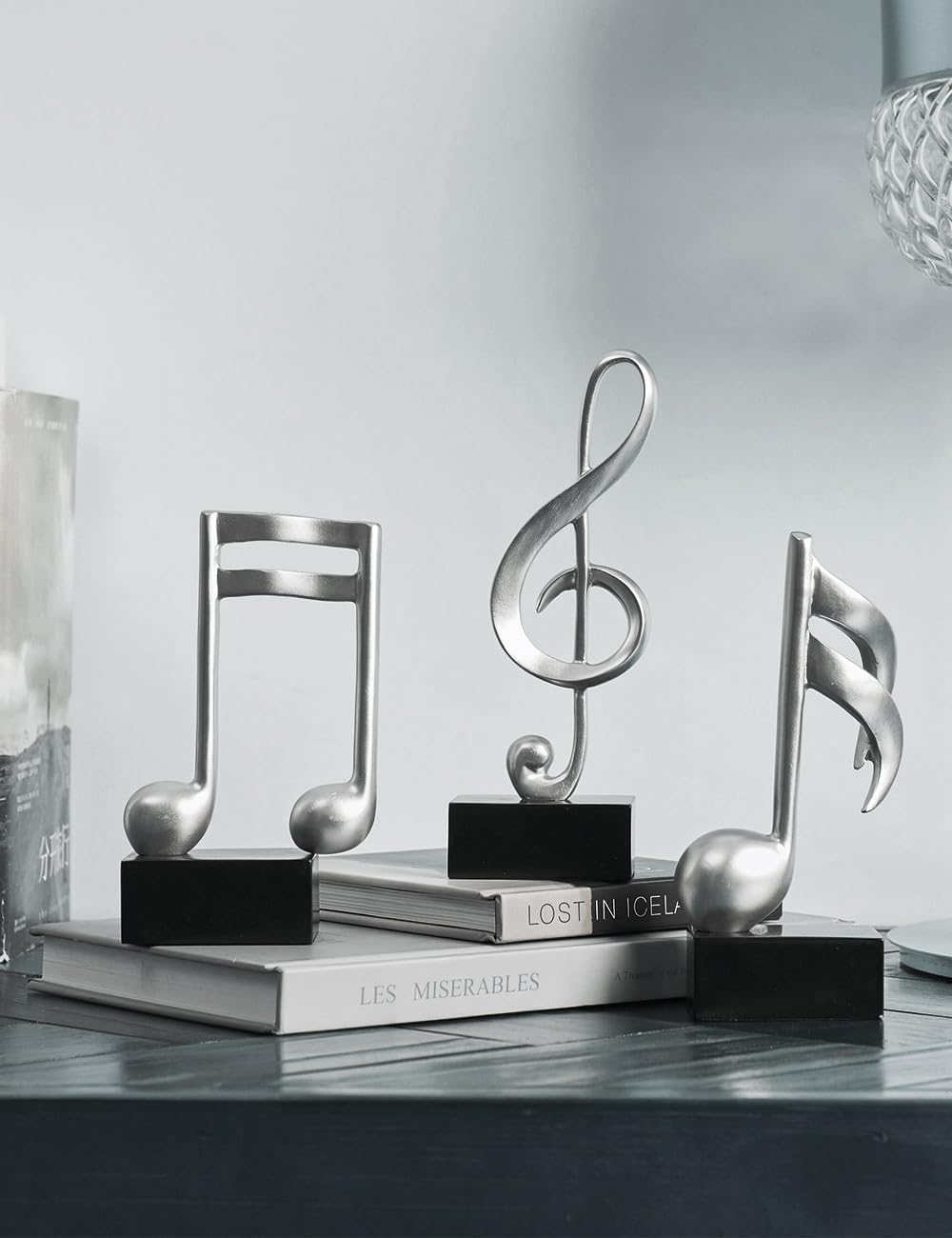 HAUCOZE 3pcs Music Note Decor Musical Decoration Gifts Table Centerpiece Sculpture Piano Statue Silver 7.5 inch
