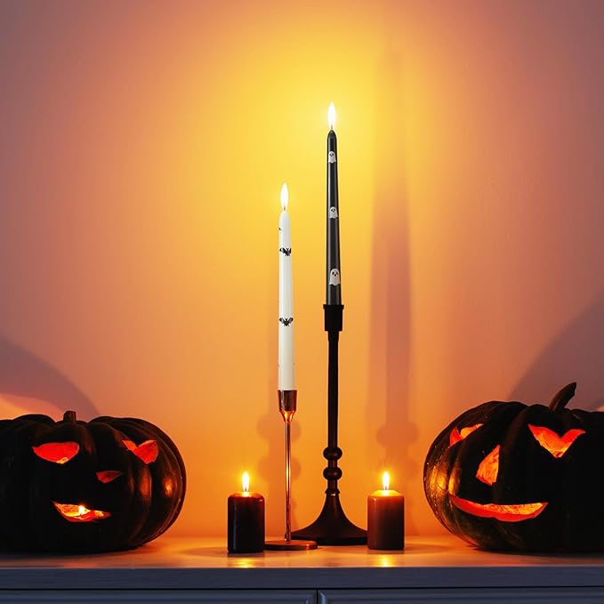 6 Pcs Taper Candles 10 Inch Candle Sticks for Bachelorette Bridal Wedding Party Baby Shower Table Cake Decor(Butterfly Bat and Ghost,10 Inch,Black and White)