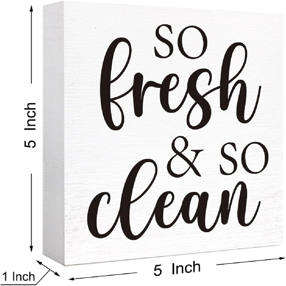 Funny So Fresh & So Clean Wooden Sign - Farmhouse Style for Bathroom, Toilet, Home Tabletop Decor