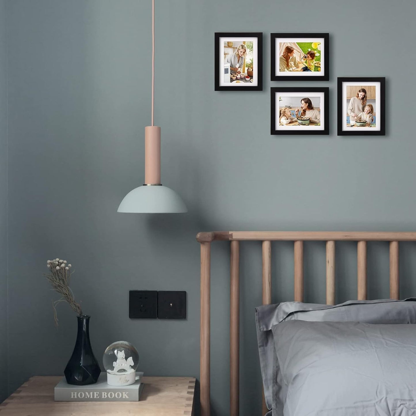 Egofine 6x8 Picture Frames Set of 4, Made of Solid Wood Covered by Plexiglass 4x6 and 5x7 with Mat or 6x8 whitout Mat, for Table Top Display and Wall Mounting Photo Frame Black