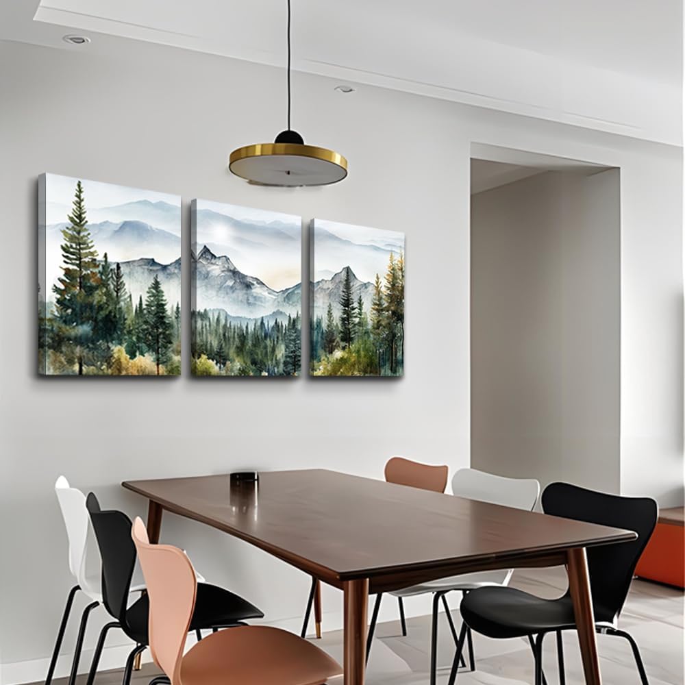 MHARTK66 Large Size Wall Art for Living Room Modern Wall Decor for Bedroom Office Decor Abstract Mountain Forest Landscapes Ink Painting 3 Piece Framed Canvas Art Prints Ready to Hang Wall Pictures