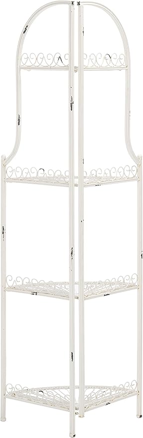 SAFAVIEH PAT5013B Outdoor Collection Abarrane Antique White Wrought Iron 4-Tier Corner Shelf