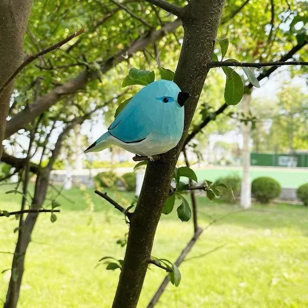 Handmade Wooden Blue Robin Figurine – 3.7" Carved & Hand-Painted Bird Statue, Desktop & Home Decor, Rustic Art, Gift for Bird Lovers