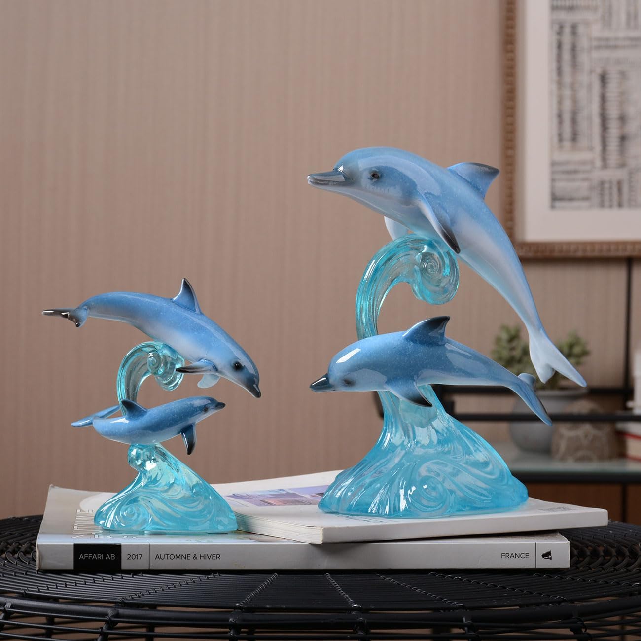 HAUCOZE Dolphin Decor Figurine Ocean Statue Sculpture Modern Arts Gifts Polyresin 5.9 inch