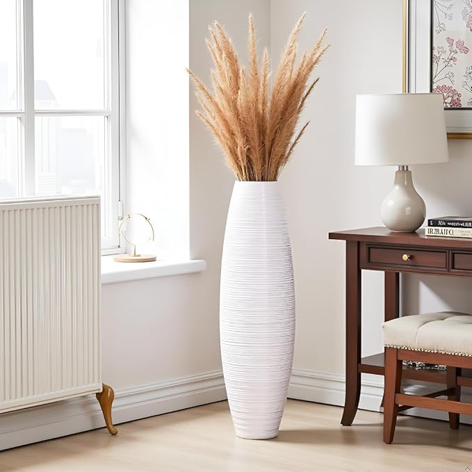Tall Floor Vase, 27.5 inches (70cm, 2.3FT) Floor Vase Sturdy and Luxurious,Tall Vases for Country Home Decor, Living Room, Resin White Vases