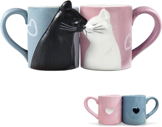 BigNoseDeer Couple Gifts Cute Kissing Cat Mug Matching Couples Stuff Ceramic Coffee Mugs for Wedding Gifts Anniversary Engagement Gift for Couples Cat Lovers 12oz