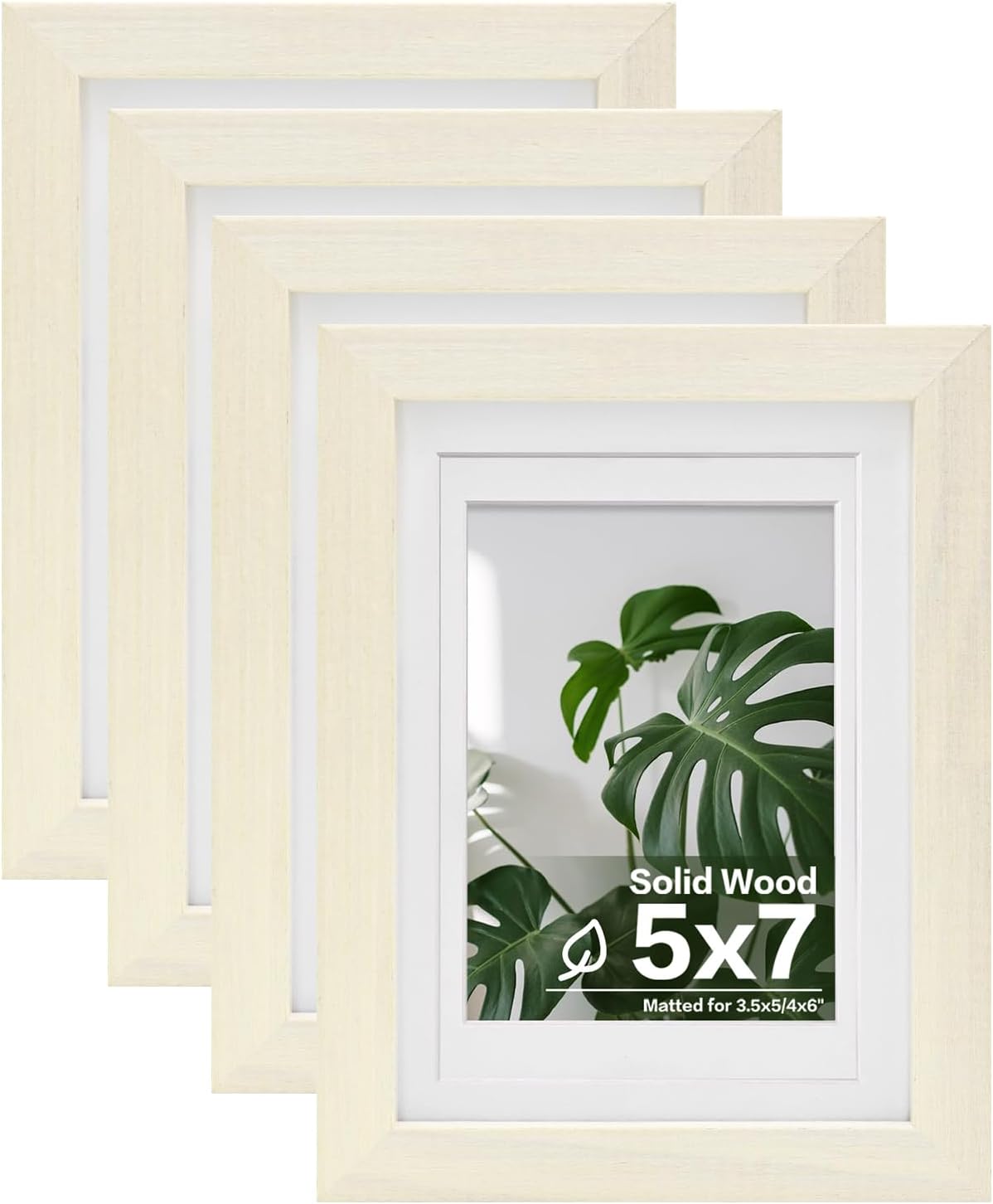Egofine 5x7 Picture Frames Set of 4, Made of Solid Wood Covered by Plexiglass 3.5x5 and 4x6 with Mat or 5x7 without Mat, for Table Top Display and Wall Mounting Photo Frame Beige