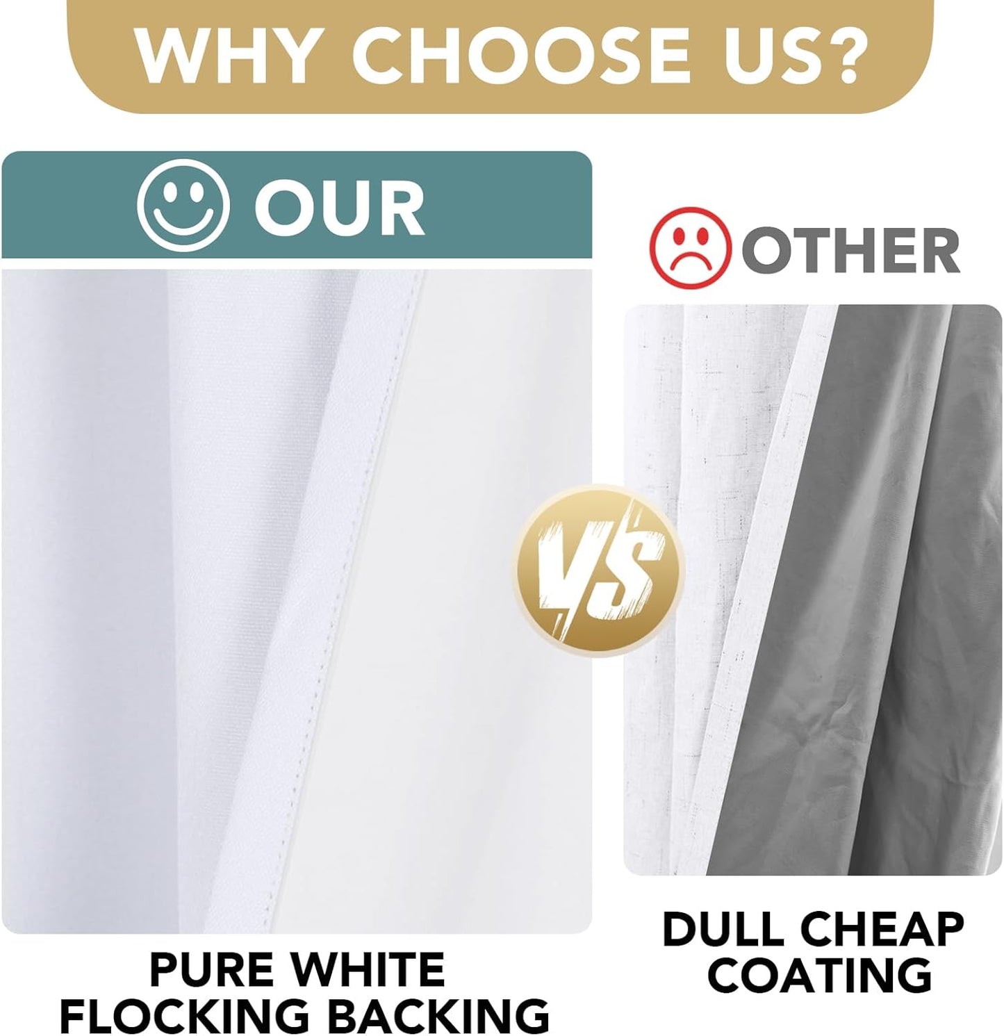 H.VERSAILTEX Linen Blackout Curtains 45 Inches Long 100% Blackout Thermal Insulated Textured Linen Look Curtain Draperies Anti-Rust Grommet, Energy Saving with White Liner, 2 Panels, Bright White