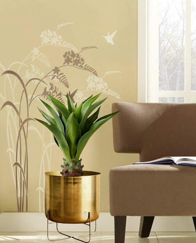 Serene Spaces Living Modern Mid‑Century Metal Indoor Planter with Stand, Gold Planter Pot, Indoor Plants – Decorative Planter Holder for Living Room, Kitchen & Office, 14" Diameter & 24" Tall