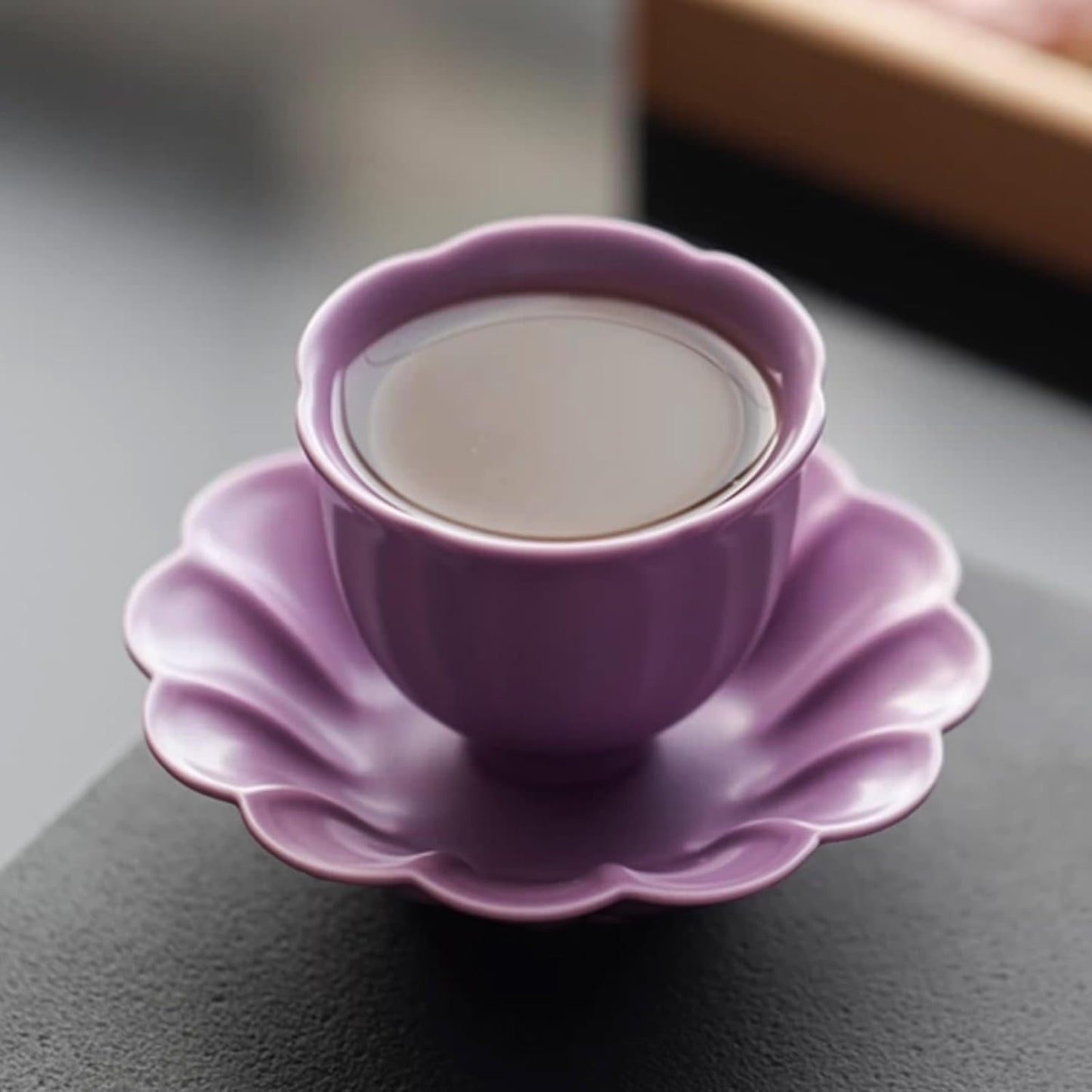 KAMMAK Ceramic Tea Cups Small, Cute Vintage Coffee Cup Set of 2, Porcelain Teacups Espresso Mug, 1.9oz Hand Painted Chinese Afternoon Tea Party Mugs, Birthday Gift for Women Men, Fragrant Purple