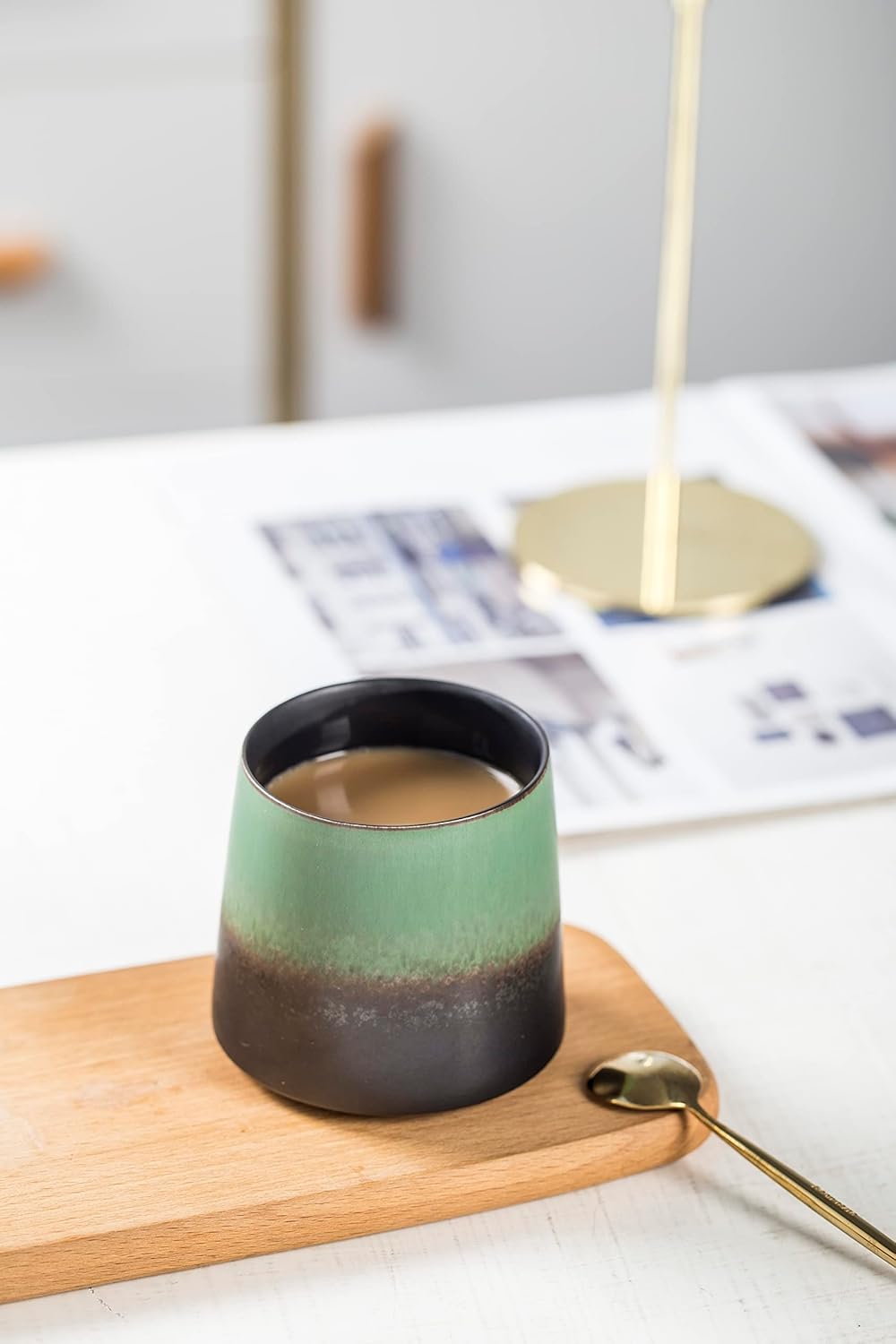 Big handmade Ceramic Coffee Mugs for Men/Women,10oz Tea Cup for Office and Home,Microwave and Dishwasher safe,Gift for Parents,Family and Friends(Green)