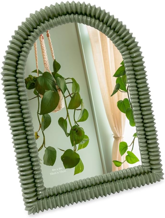 Isaac Jacobs 4x6 Glossy Rosemary Green Double Bead Arch Photo Frame with Black Fabric Easel, Tabletop, Wall-Mountable, Shelf and Desk, Decorative Art Design, Home Décor (4x6, Glossy Rosemary Green)