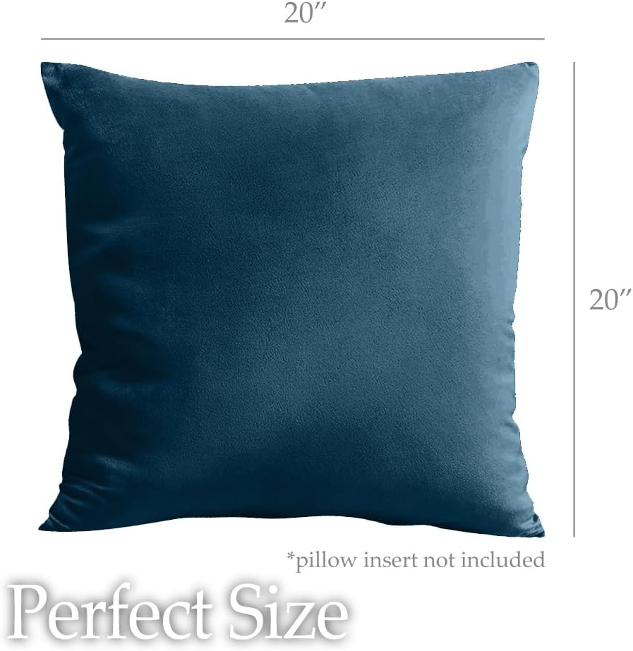 lalaLOOM Velvet Throw Pillow Covers, Set of 2, 20x20 Decorative Square Pillows Home Decor, Soft Accent Cases, Silky Machine Washable Pillowcases for Sofa, Couch, Bedroom, Living Room, Peacock
