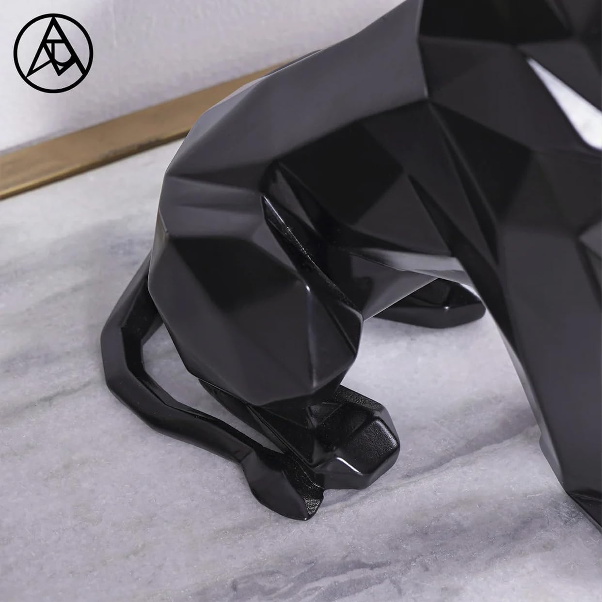 Black Lion Statue for Home Decor Geometric Style Sitting Black Lion Figurine Home Decorative Showpiece, Lion Idol for Office Decoration, Handmade Animal Statue Resin, Size 7.67 inch