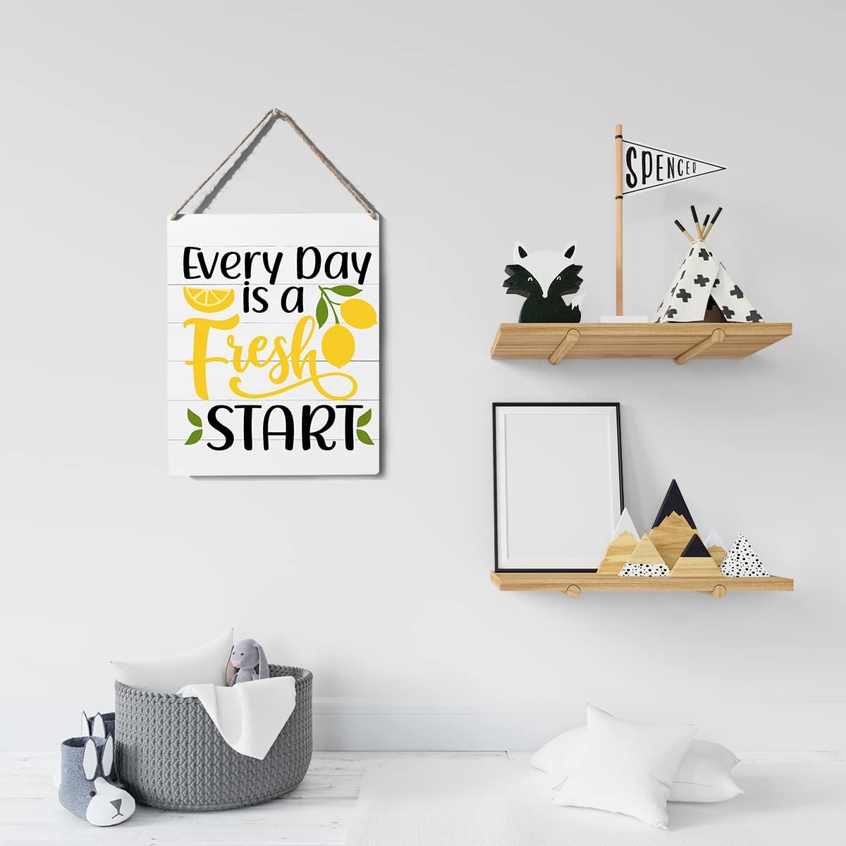 Kitchen Lemon Sign Farmhouse Every Day is a Fresh Start Wooden Sign Plaque Wall Hanging Posters Artwork 10”X8” Perfect Home Decoration…