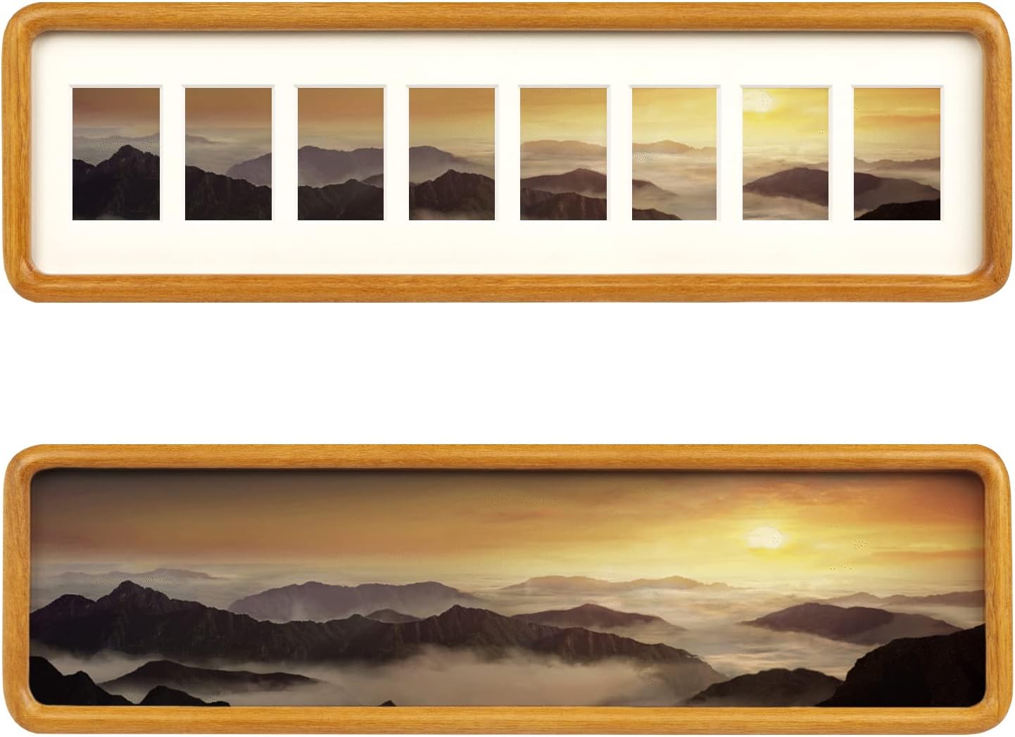 H & A Solid Wood Collage Picture Frame Multi Openings Photo Frame 4x12 / 4x16 Matted to 1.5x2.5 for Wall and Tabletop Display (8 collage 16''x4'' Teak)