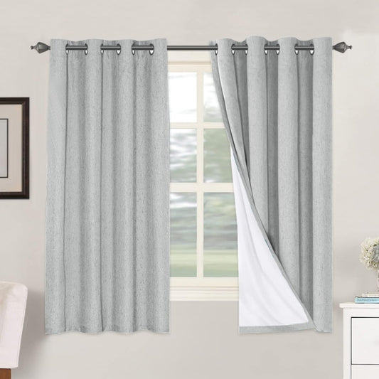 H.VERSAILTEX 100% Blackout Curtains for Bedroom Thermal Insulated Linen Textured Curtains Heat and Full Light Blocking Drapes Living Room Curtains 2 Panel Sets, Glacier Gray, 52x63 Inch