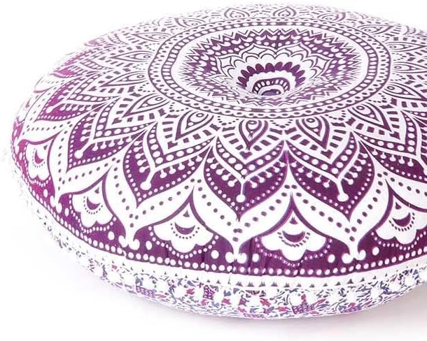 Eyes of India - 32" Purple Pink Round Colorful Floor Meditation Pillow Cover Cushion Seating Throw Mandala Hippie Bohemian Accent Beach Indian Boho Chic Dog Bed Handmade Cover ONLY