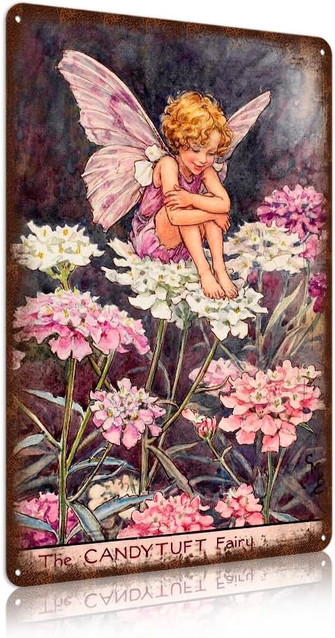 Flower Fairy Wall Decor Vintage Metal Tin Signs Fairy Garden Accessories - The Candytuft