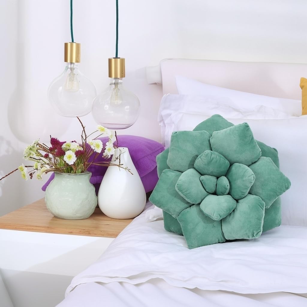 Fleshy Greenery Plush Cushion – Hand-Stitched 3D Flower Throw, Botanical-Shaped Accent for Bedroom, Living Room, and Home Décor 19.68" (50CM)