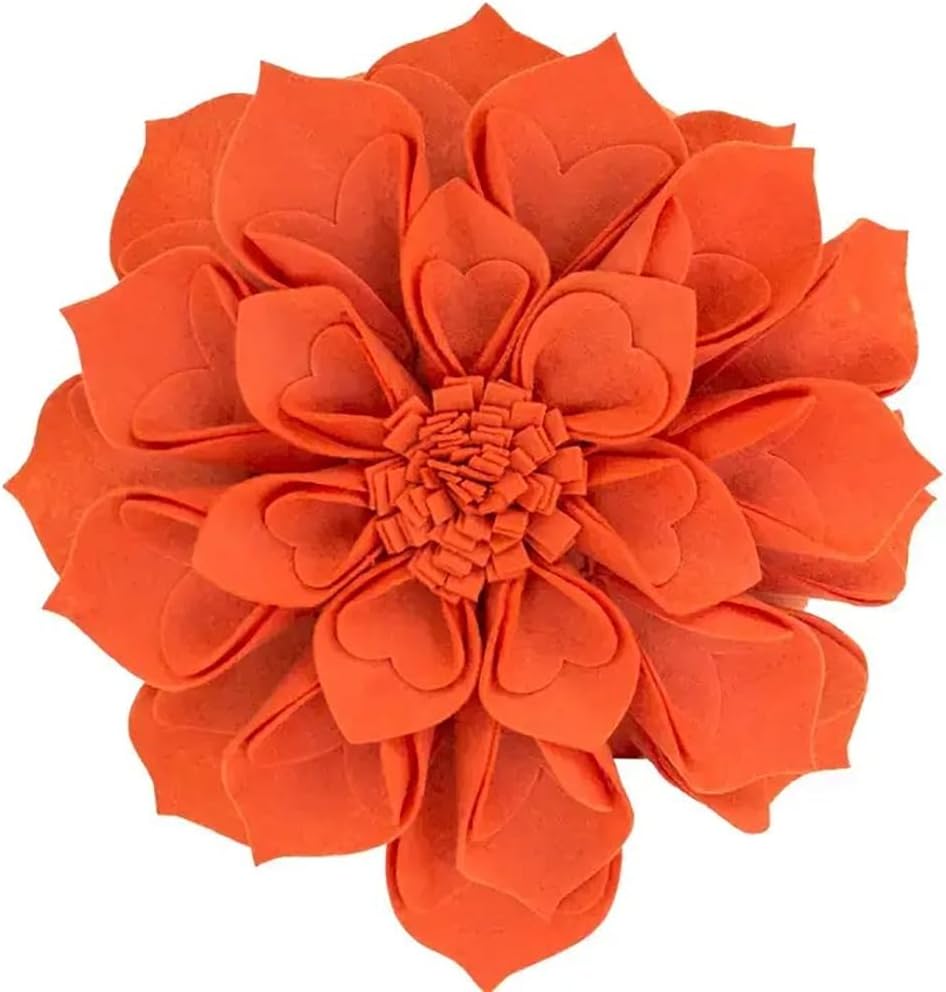 Fennco Styles Handmade 3D Heart-Shaped Petals Flower Decorative Throw Pillow Cover Only - 13" Round Terracotta Floral Pillow Case for Couch, Home Décor and Holiday, Housewarming Gift