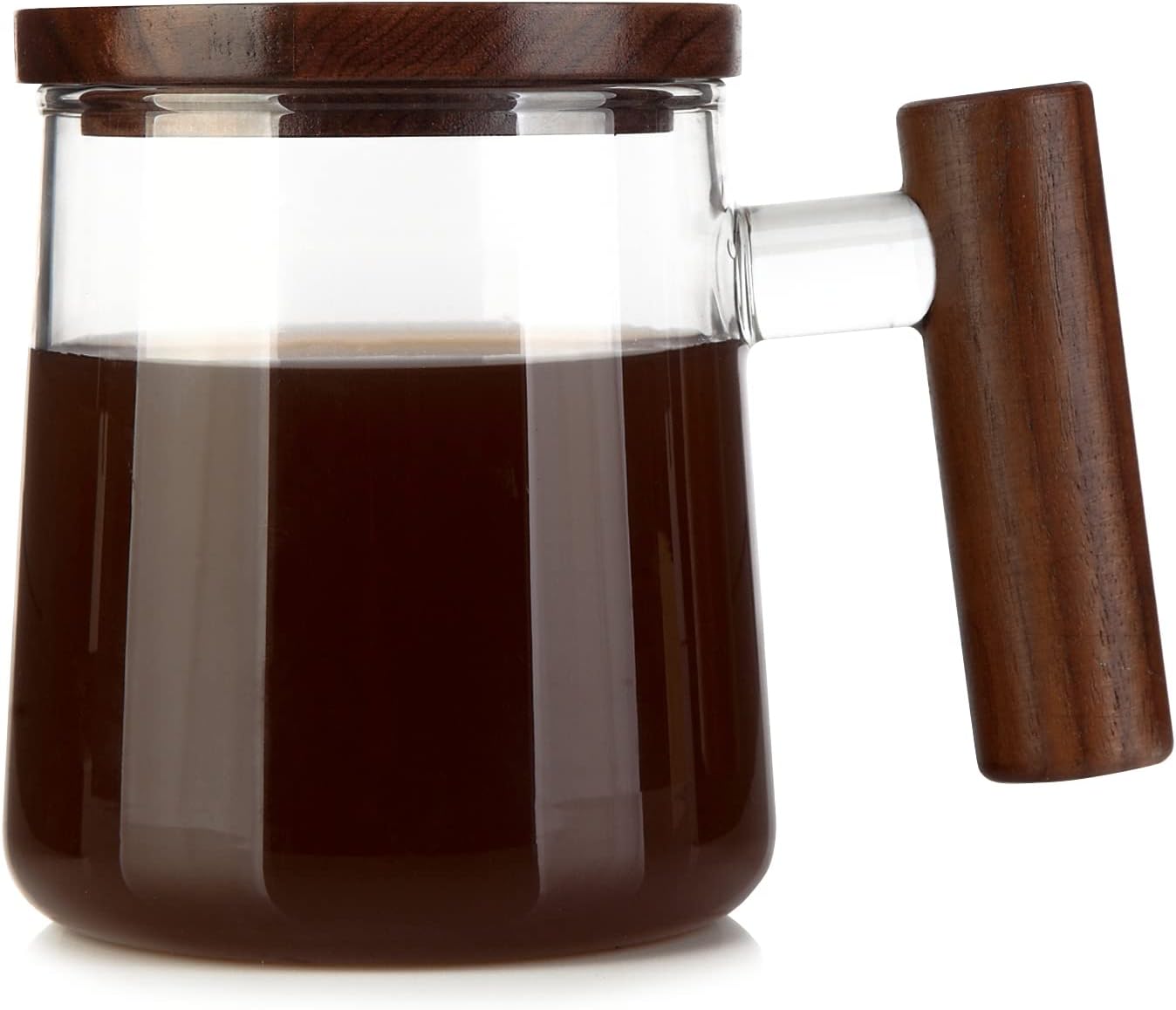 COMI Glass Coffee Mugs, Clear Coffee Mugs with Walnut Lid&Handle，Wide Mouth Extra Large Capacity Cup, Perfect for Latte, Mocha, Cappuccino, Tea and Juice, Microwave Safe(15oz/450ml)