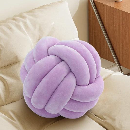 KUCCO Round Knot Ball Cushion Pillows, Children Room Decoration Plush Toys Photography Props (Lilac,27cm)