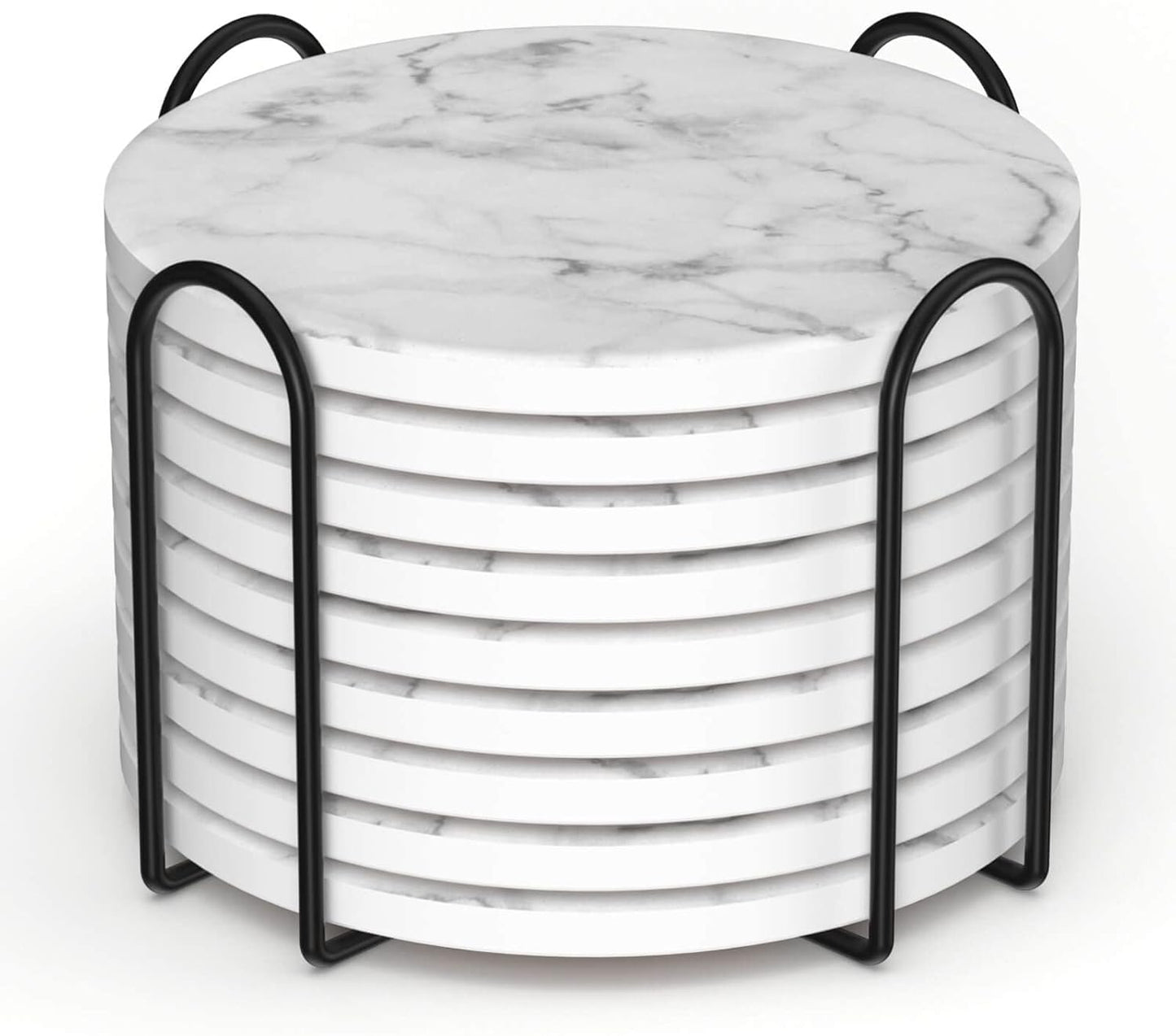 Billbotk 9 Pieces Ceramic Coasters for Drinks with Holder, Absorbent Drink Coasters for Coffee Table, Marble Style Coasters Wooden Table, Suitable for Kinds of Cups, 4 Inches