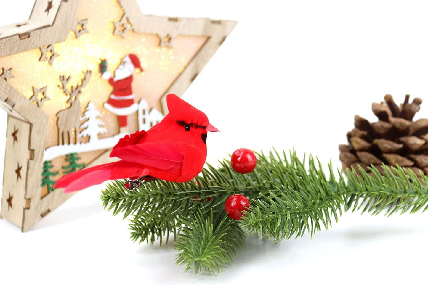 KLEWEE 12 Pcs Cardinal Birds for Crafts, Mini Cardinal Clip On Christmas Tree Ornaments Artificial Red Birds Decorations for Wreaths Centerpieces DIY Crafts, Red Velvet & Feathers