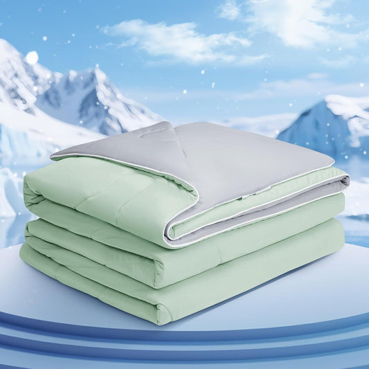 COHOME Cooling Comforter Queen/Full, Cooling Blanket for Hot Sleeper and Night Sweats, Cold Touch Fabric Absorbs Body Heat, Double-Sided Cool Design Soft Fluffy (Green, (90"x90"))