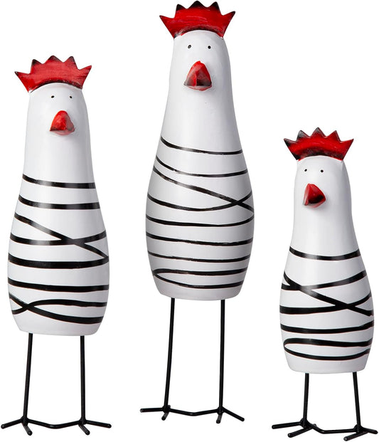 Greencherry Wood Cute Chicken Chook Carving Figurines for Home Decor Pack of 3 Pcs