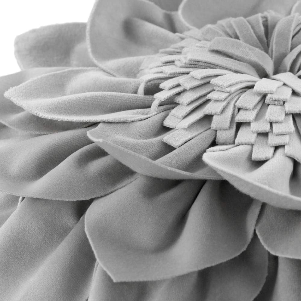 Decorative Throw Pillow 3D Flower Round Pillow Accent Handmade Cushion with Insert for Couch Bed Home Decor 12 Inch (12 inch, Grey)