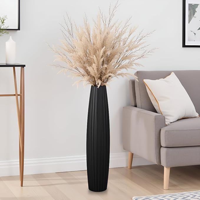 Floor Vases, Tall Floor Vase 23.6 inch (60CM, 1.96FT) Tall Vases, Sturdy Black Vase for Living Room Decor, Resin Black