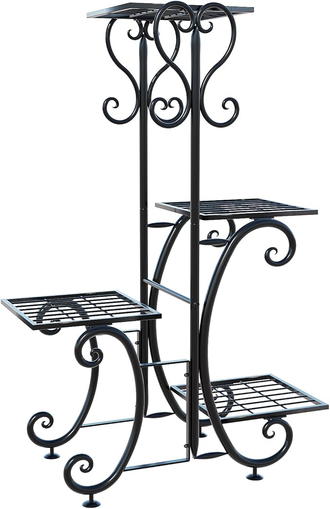 ZHAZHADI Metal Plant Stand Indoor Outdoor - 4 Tier Flower Pot Holder Shelf - Wrought Iron Planter Display Rack - Corner Vertical Shelves Organizer for Garden Patio Lawn balcony…