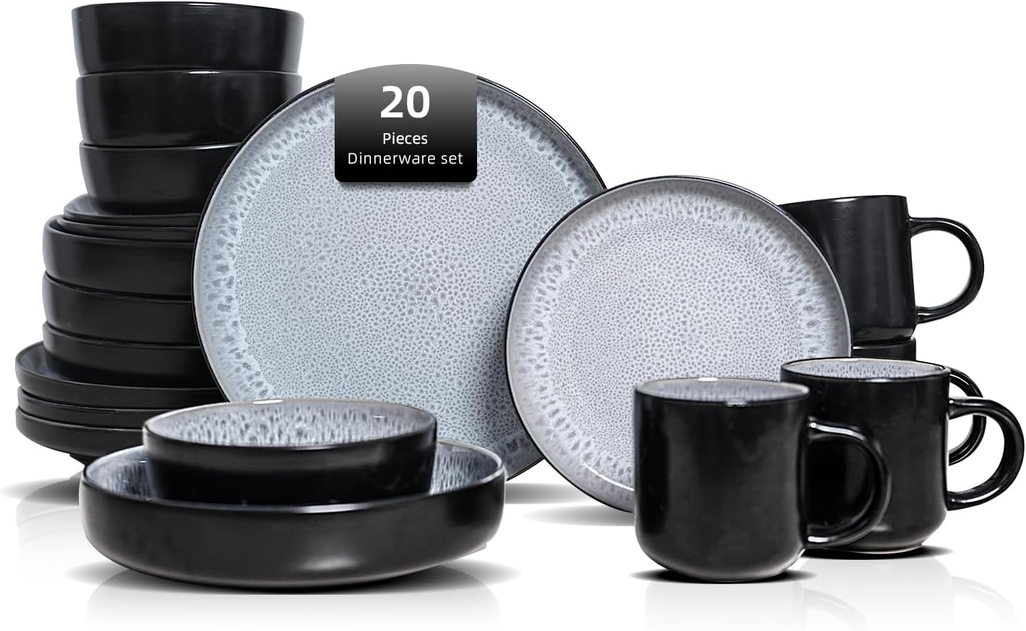 Euro-Nordic Stoneware 20pc Dinnerware Set, Reactive Glaze Bubble Frost