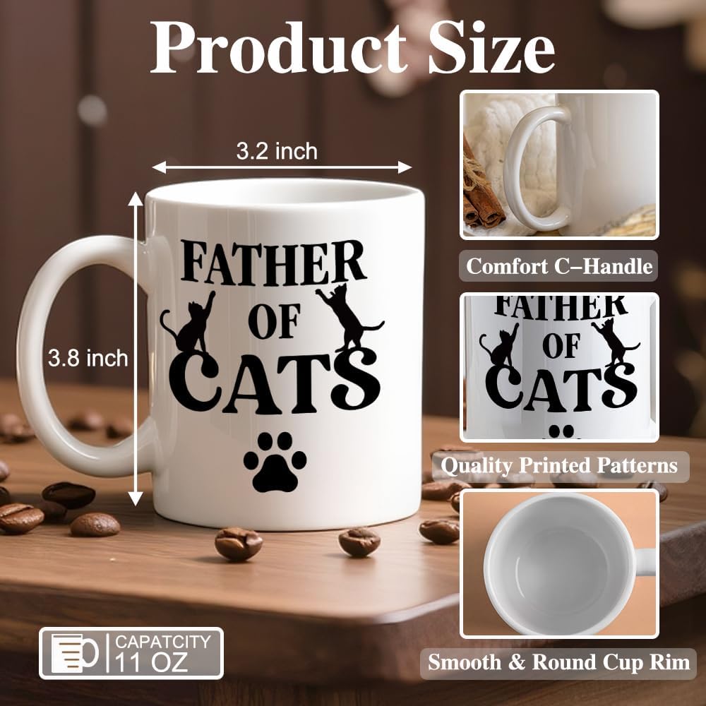Father Of Cats Ceramic Coffee Mug for Men, Funny 11oz Black Cat Coffee Mug Gifts For Cats Lover, Novelty Fathers Day Christmas Birthday Present, Cat Dad Gifts