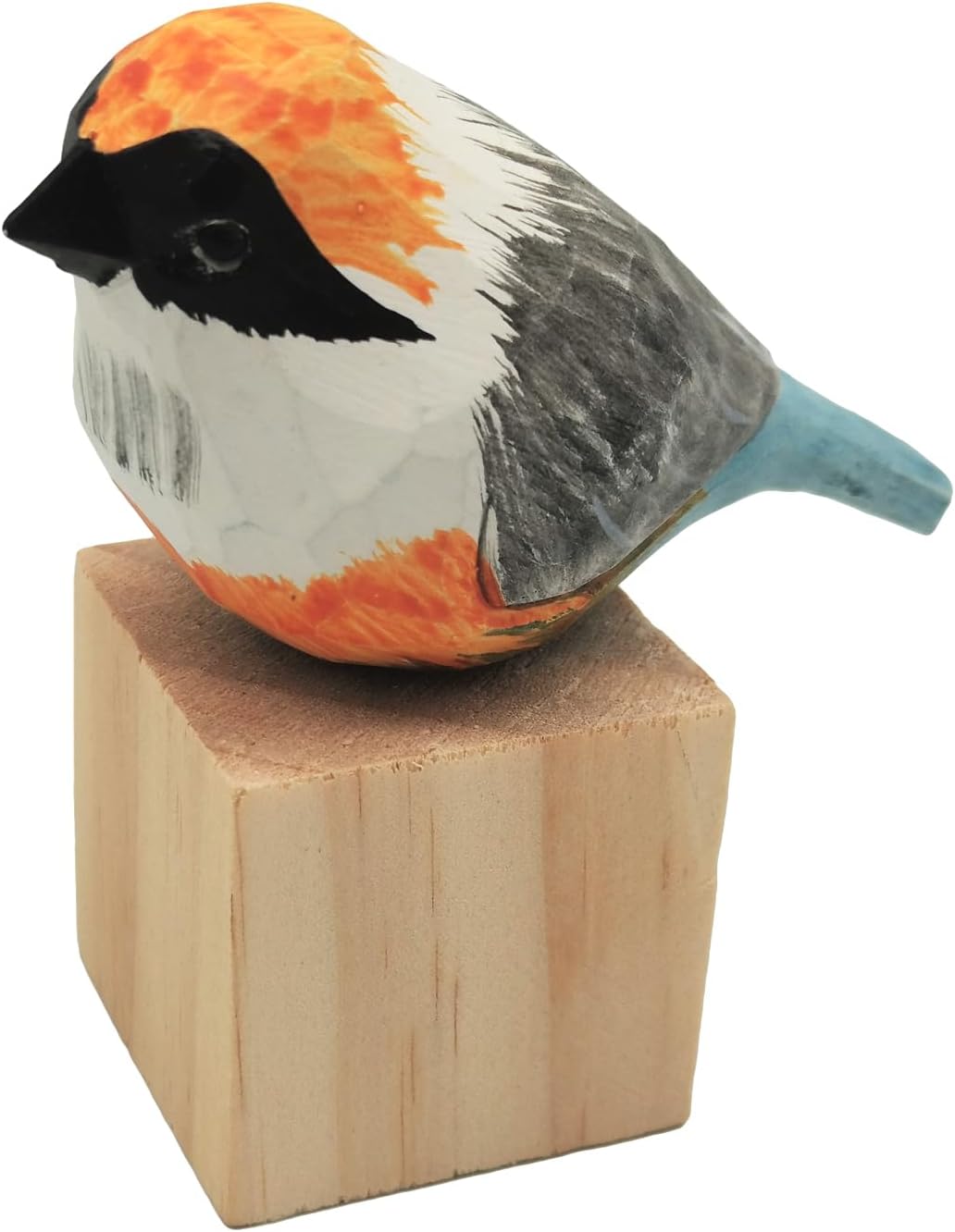 DIYOMR Hand Carved Wooden Bird Sculpture, Art Animal Wood Block, Vivid Bird Statue for Gift, Home Table Ornament Decor (Red-headed Tit)