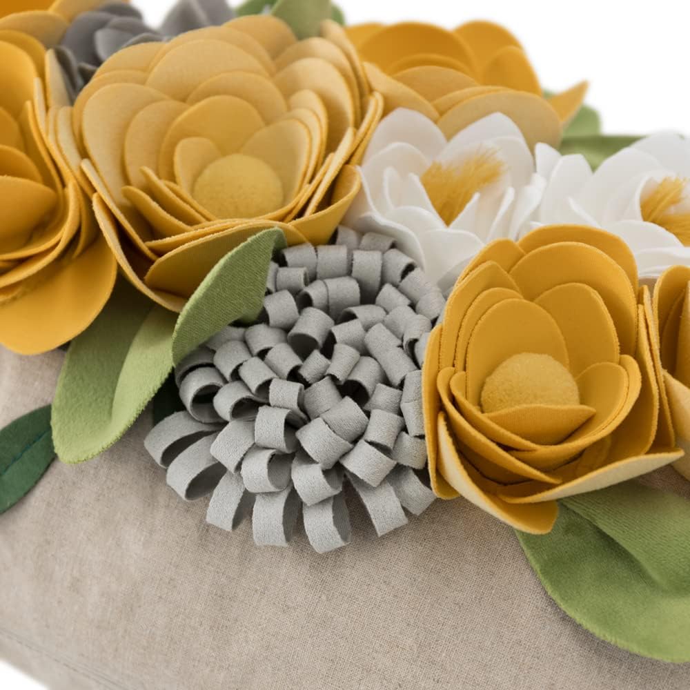 Decorative 3D Flower Throw Pillow Covers Accent Floral Pillowcases for Couch Bed Home Living Room Farmhouse Decor 12x20 Inch Yellow