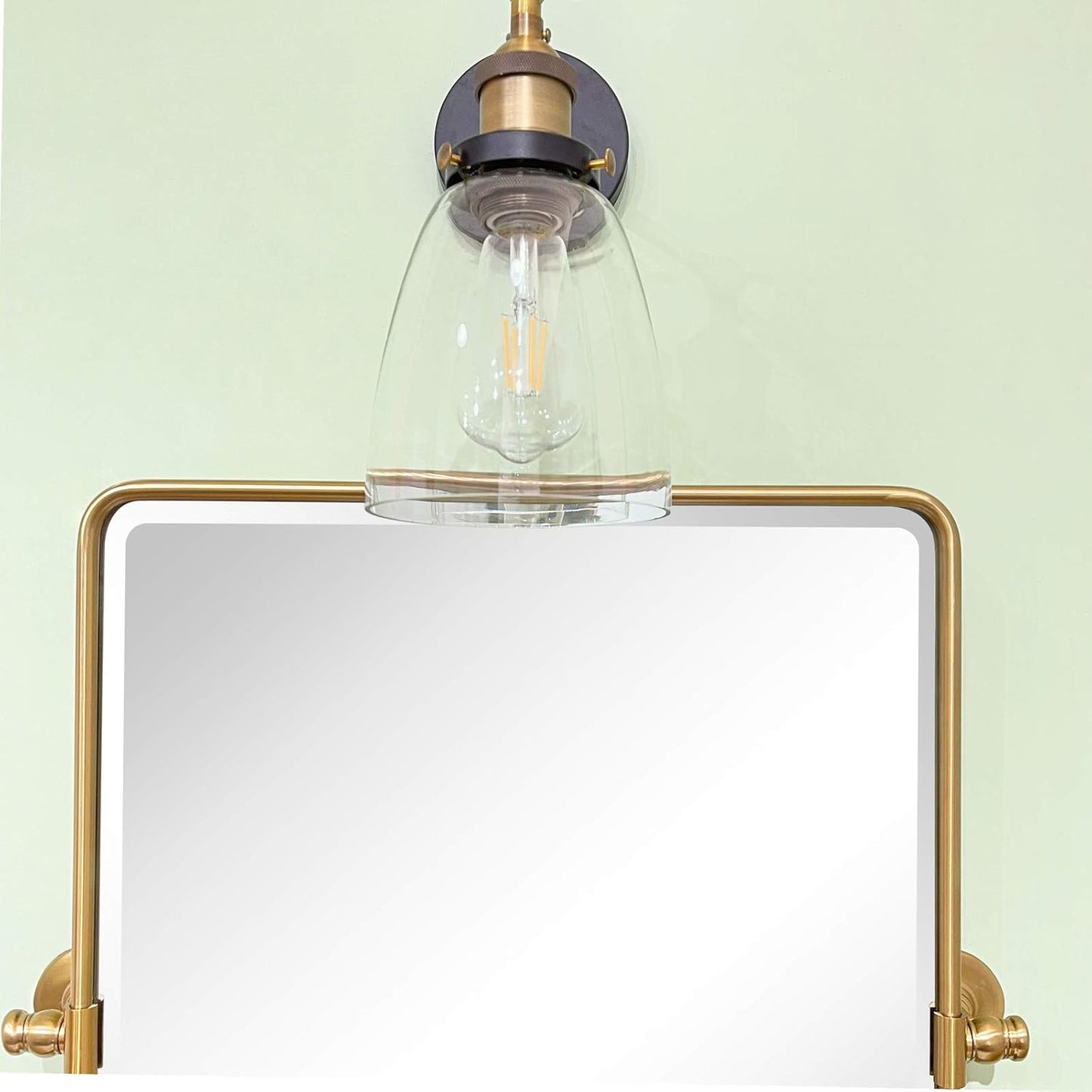 Farmhouse Gold Metal Framed Pivot Rectangle Bathroom Mirror Rounded Rectangluar Tilting Beveled Vanity Mirrors for Wall, Overall 22.91 x 24 inches (Mirrror 19 x 24 inches)