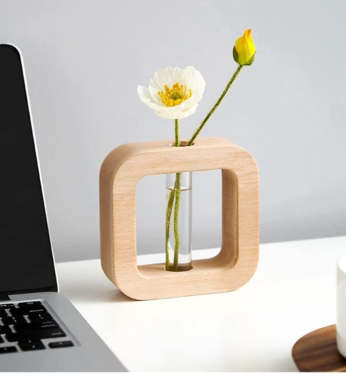 WONQEXZ Tabletop Vase,Hydroponics Plants Flower Pots,Modern Style Vase,Decorative Planter Pot,Home Gift, Light Yellow Beech,1.6 * 4.9 * 4.3in, Plants Not Included