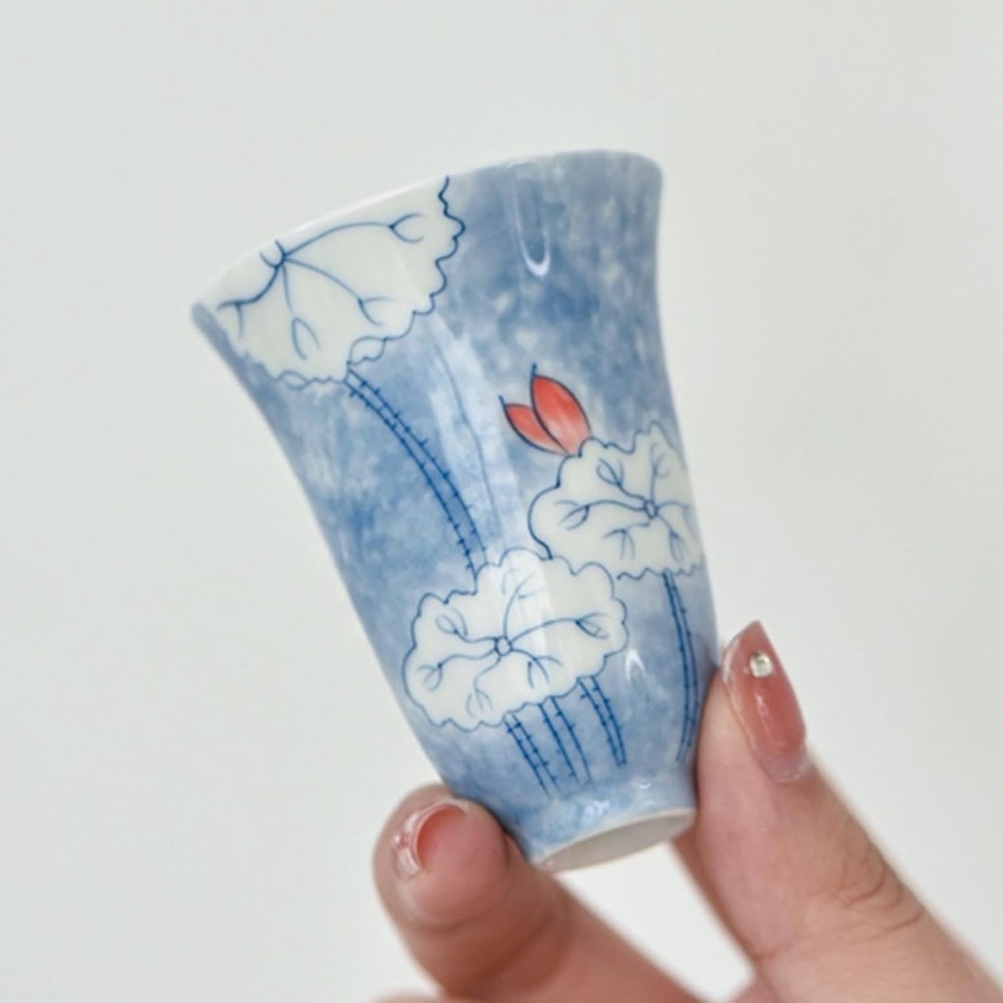 KAMMAK Ceramic Tea Cups Small, Cute Vintage Coffee Cup Set of 2, Porcelain Teacups Espresso Mug, 1.7oz Hand Painted Chinese Afternoon Tea Party Mugs, Birthday Gift for Women Men, Scented Lotus