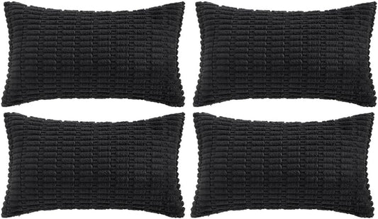 Fancy Homi 4 Packs Boho Black Decorative Throw Pillow Covers 14x24 Inch for Living Room Couch Bed Sofa, Rustic Modern Farmhouse Home Decor, Soft Plush Corduroy Cute Square Cushion Case 35x60 cm