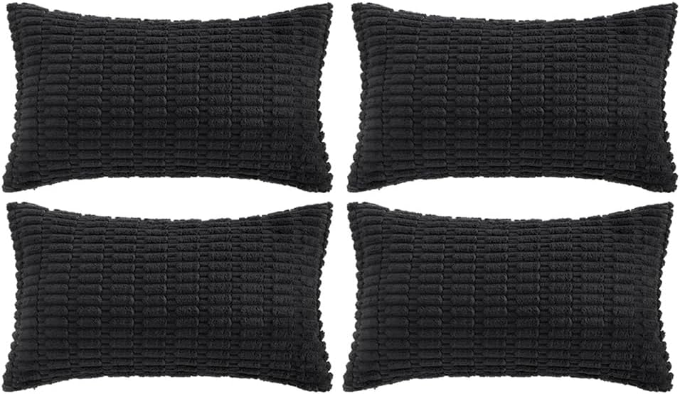 Fancy Homi 4 Packs Boho Black Decorative Throw Pillow Covers 16x24 Inch for Living Room Couch Bed Sofa, Rustic Modern Farmhouse Home Decor, Soft Plush Corduroy Cute Square Cushion Case 40x60 cm