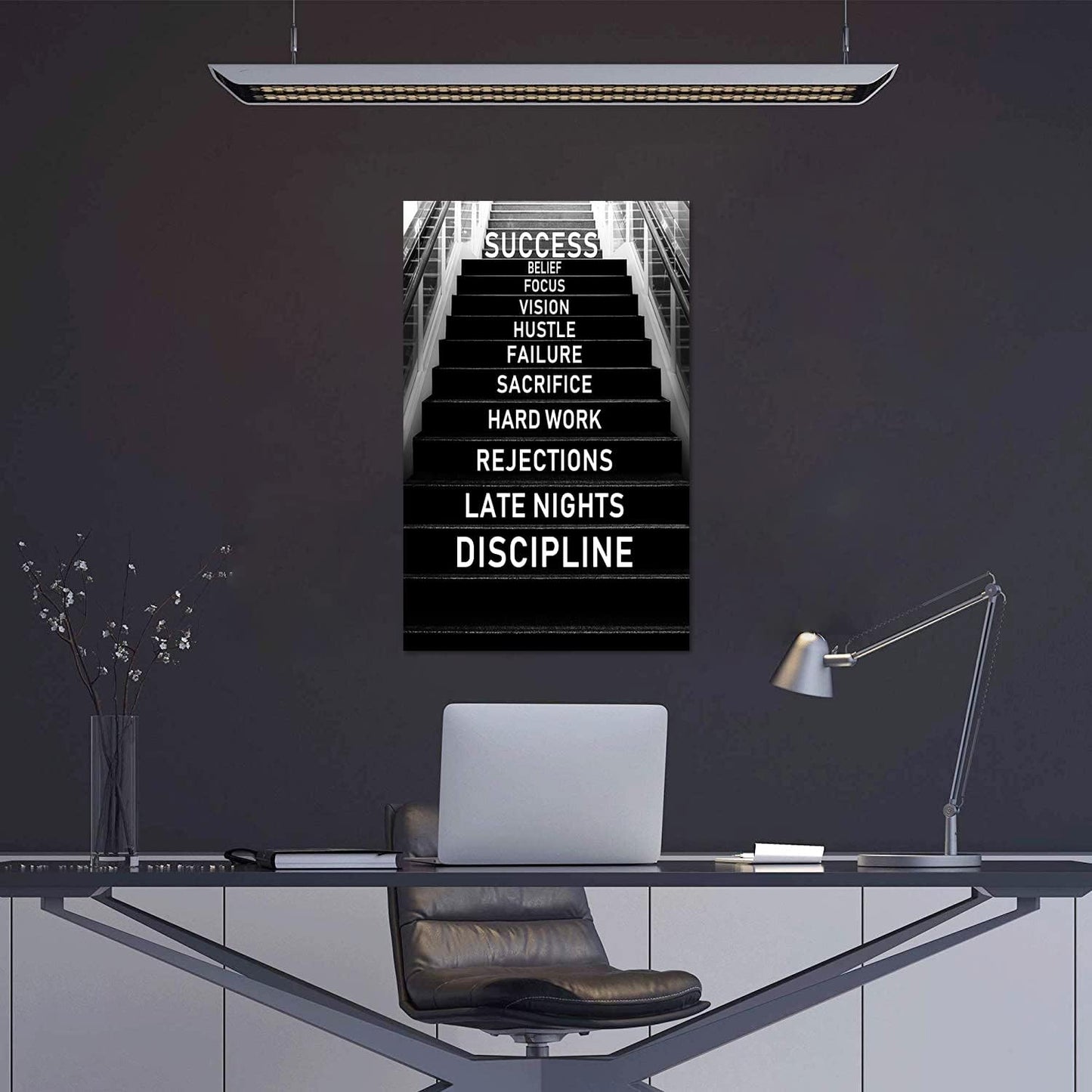 Large Inspirational Wall Art - Black and White Success Poster Positive Quotes Wall Decor Modern Motivational Artwork for Office Home, Framed & Stretched 28 x 44 inch